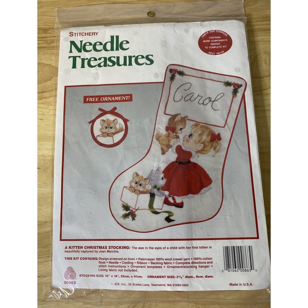 Needle Treasures A Kitten Christmas Stocking Crewel Kit